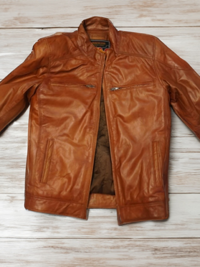 Orange-Brown Leather Jacket Front - resize