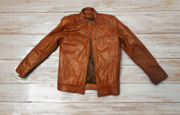 Orange-Brown Leather Jacket Front - resize